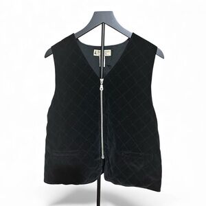 Marsh Landing Women Solid Black Velvet Quilted Vest SZ: PL